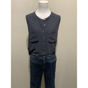 LOFT, Women’s, Sleeveless, Blouse, Round Neck, Buttons, Dark Grey, Size: M